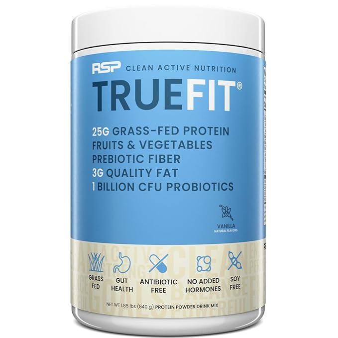 TrueFit Gut Healthy Protein Powder, Grass-Fed Whey Meal Replacement Shake with Prebiotics, Probiotics, & Organic Superfoods, Keto, Gluten Free 1.85 lbs