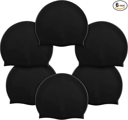 Syhood 6 Pieces Unisex Adult Silicone Swim Cap Waterproof Swimming Hat Non Slip Pool Hat Elastic Silicone Cap for Long and Short Hair