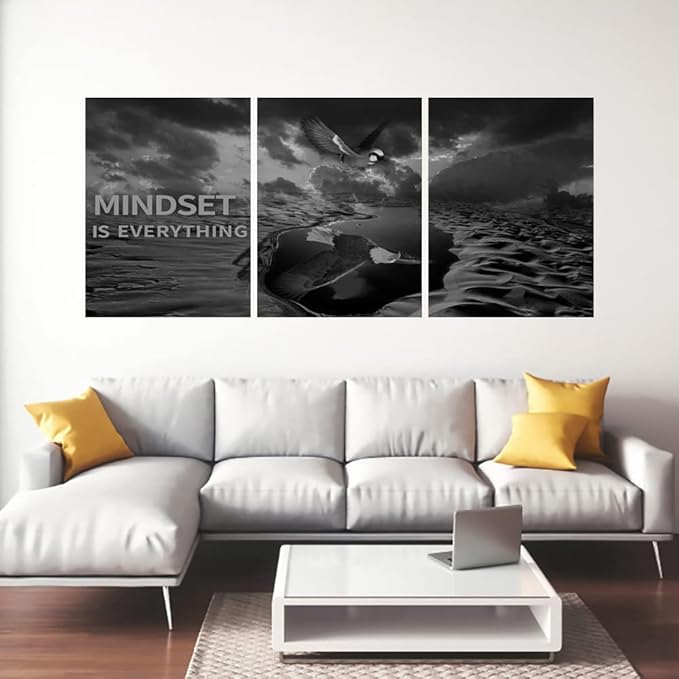 Yetaryy 3 Panels Inspirational Canvas Painting Motivational Wall Art Success Framed Poster Grind Hustle Positive Quotes Wall Poster Office Inspirational Wall Decor 36''W x 16''H (Animals-HeiYing-3S)