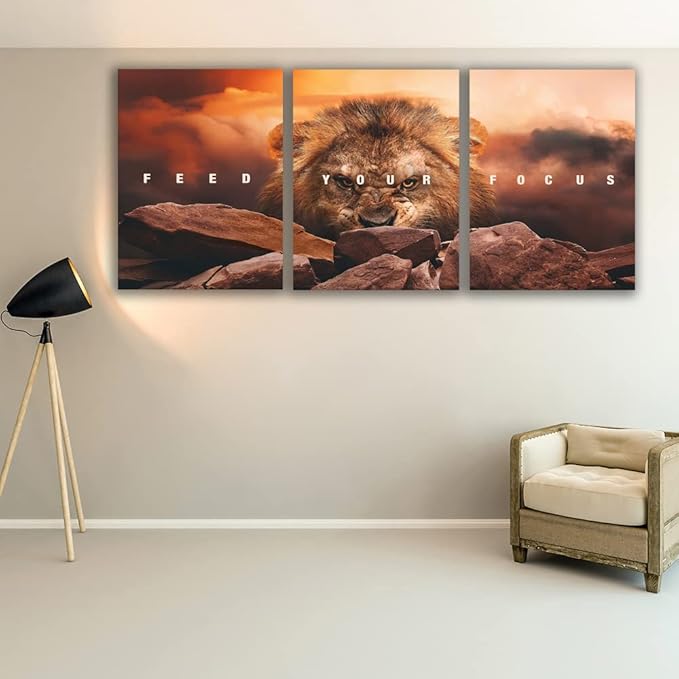 Motivational Wall Art Inspirational Wall Art 3 Pieces Canvas Poster Wall Painting Lion Artwork for Living Room Bedroom Home Decor Prints Pictures Office Wall Decor Framed Ready to Hang 36''Wx 16''H