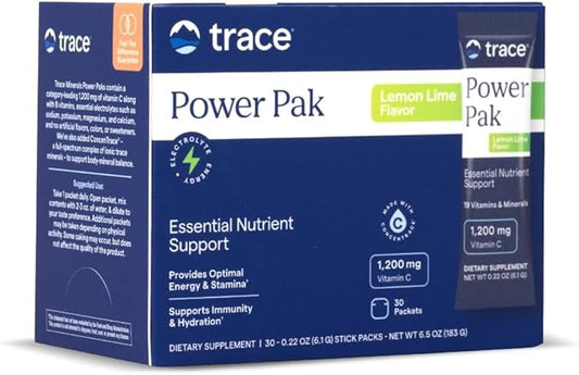 Trace Minerals Power Pak - Daily Health Support Supplement with Vitamins & Minerals - Power Packet Aids Immune Health & Hydration - Mix Powder Supports Bodily Functions - Lemon Lime (30 Servings)
