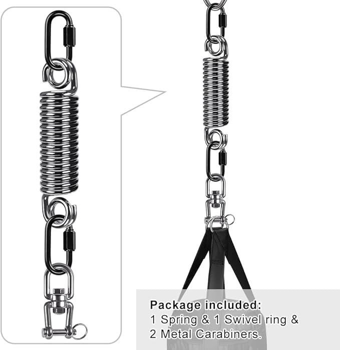 SELEWARE Heavy Bag Spring, Punching Bag Hanging Kit with Swivel & 2 Carabiners, 360 Rotational Hanging Accessory for Boxing Bag
