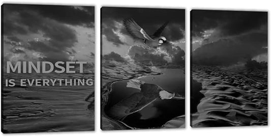 Yetaryy 3 Panels Inspirational Canvas Painting Motivational Wall Art Success Framed Poster Grind Hustle Positive Quotes Wall Poster Office Inspirational Wall Decor 36''W x 16''H (Animals-HeiYing-3S)