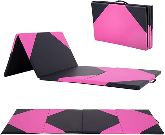 Gymnastics Tumbling Mats Portable Gymnastics Mat Foldable Tumbling Mat 2'x6'/4'x8' PU Leather Exercise Mat Yoga Mat with Carrying Handles for home Workout outdoor Yoga Gymnastics
