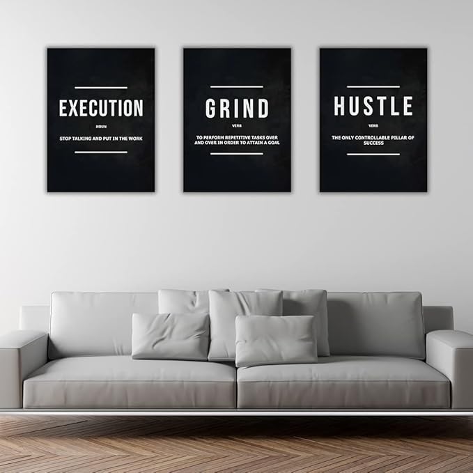 Success Canvas Painting Wall Art Quote Motivational Wall Art Execute Wall Decor 3 Pieces Black Poster Positive Inspirational Framed Artwork Prints Picture for Living Room Office 72''Wx 36''H