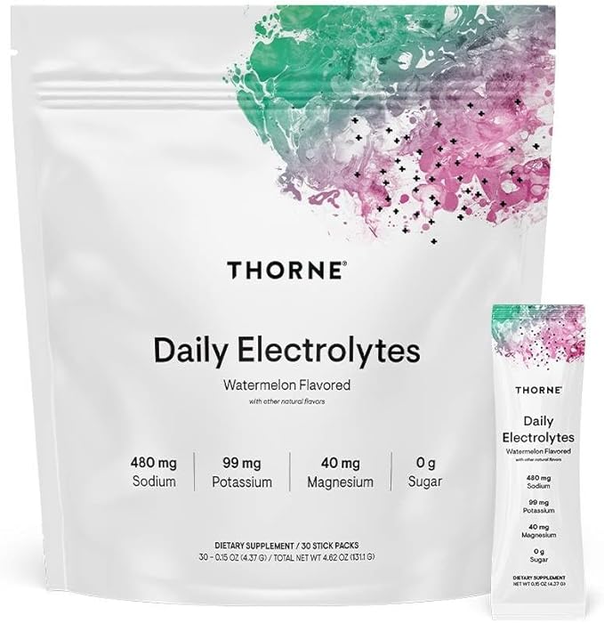 THORNE - Daily Electrolytes - Zero Sugar & Low-Calorie Electrolyte Drink Mix - Naturally Flavored & Sweetened - NSF Certified for Sport - Watermelon - 30 Stick Packs