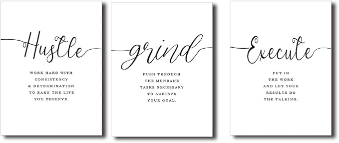 Canvas Grind Quote, Hustle Grind Execute, Inspirational Print, Office Wall Art, Large Poster, Motivational Wall Art, Office Decor Set of 3 Prints (16x24in x 3pcs)