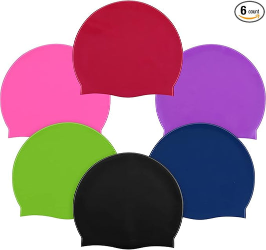 Syhood 6 Pieces Unisex Adult Silicone Swim Cap Waterproof Swimming Hat Non Slip Pool Hat Elastic Silicone Cap for Long and Short Hair