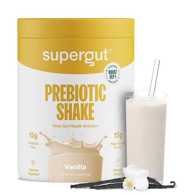 Supergut GLP-1 Boosting Prebiotic Shakes, Vanilla – Gut Healthy Meal Replacement with 15g Fiber, 15g Protein & 5g Net Carbs - Keto Friendly - 8 Servings