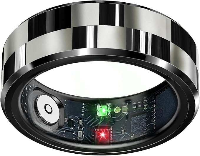 Smart Ring Health Tracker, Sleep Tracker Ring with Heart Rate, Waterproof Fitness Ring for Activity Monitoring/Steps/Distance/Calories,Air Gestures,Up to 7-Day Battery,for iOS Android(Stylish Black#8)