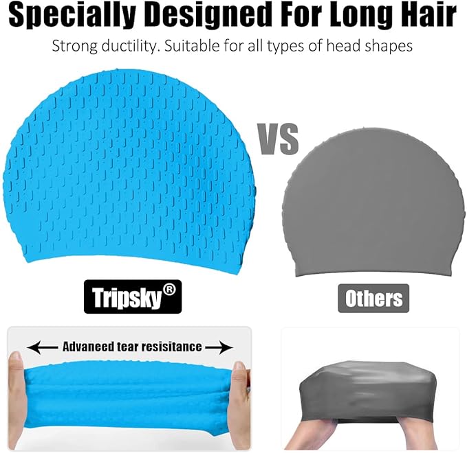Tripsky Silicone Swim Cap,Comfortable Bathing Cap Ideal for Curly Short Medium Long Hair, Swimming Cap for Women and Men, Shower Caps Keep Hairstyle Unchanged…