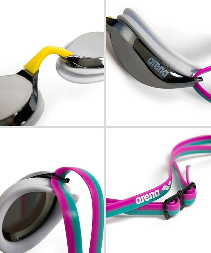 ARENA Unisex Python Racing Swim Goggles for Men and Women Anti-Fog No Leak Max Comfort Dual Strap, Mirror/Non-Mirror Lens