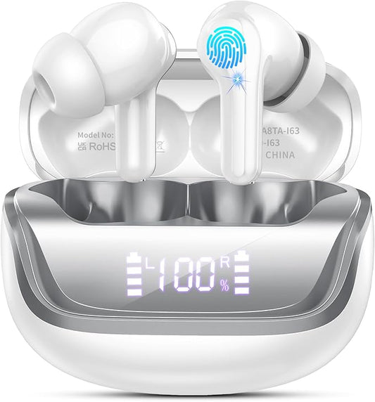 Wireless Earbuds, Bluetooth 5.4 Headphones Deep Bass Stereo, in-Ear Earphones with ENC Noise Canceling Mics, 45H Playtime Ear Buds Dual LED Display, IP7 Waterproof Wireless Headphones for Android iOS
