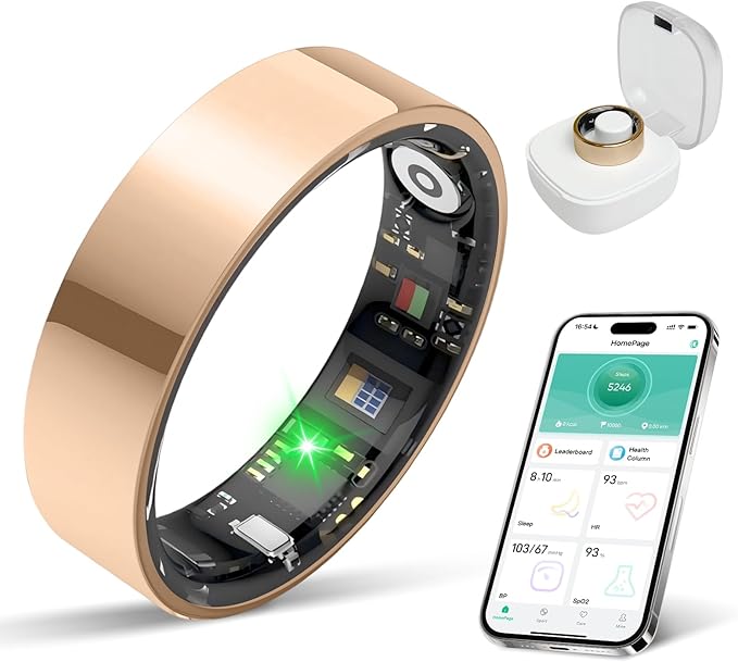 Smart Ring for Women & Men Fitness Tracker with Heart Rate, Blood Pressure,Blood Oxygen,Step Counting, Sleep Monitoring,IP68 Waterproof for iPhone and Android, No Subscription Fee (Rose Gold, 9)