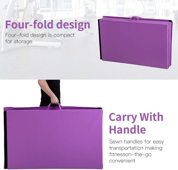 Gymnastics Tumbling Mats Portable Gymnastics Mat Foldable Tumbling Mat 2'x6'/4'x8' PU Leather Exercise Mat Yoga Mat with Carrying Handles for home Workout outdoor Yoga Gymnastics