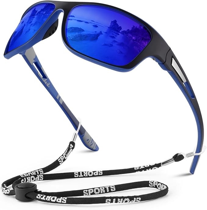 Polarized Sports Sunglasses for Men Women,Fishing Driving Rectangular Goggles UV400 Protection