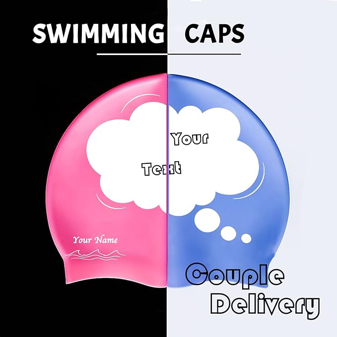 Custom Swim Cap with Photo Personalized Silicone Swim Cap for Men and Women Swimming Customized Swimmers Cap for Short and Medium Length Hair