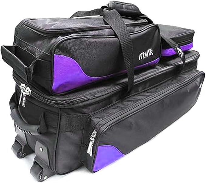 Pyramid Path Triple Tote Roller Plus Bowling Bag with Detachable Shoe Bag (Fits US Mens Size 15), Accessory and Side Pocket, Lightweight Travel Design