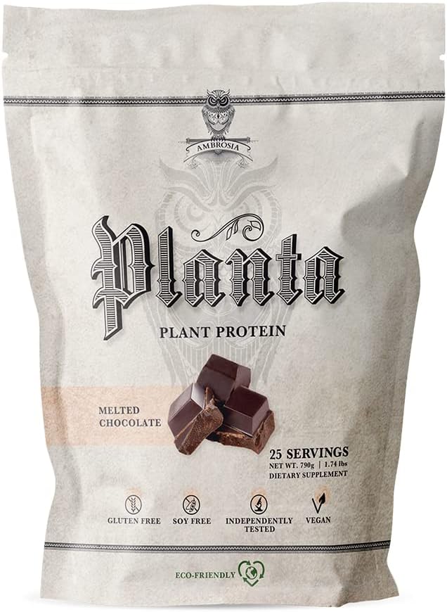 Ambrosia Planta - Premium Organic Plant-Based Protein | Vegan & Keto Friendly | Gourmet Flavors with No Bloating or Stomach Upset | Gluten & Soy Free | No Added Sugar | 25 Servings | Melted Chocolate
