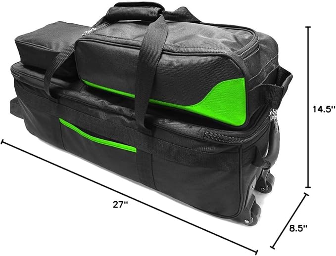 Pyramid Path Triple Tote Roller Plus Bowling Bag with Detachable Shoe Bag (Fits US Mens Size 15), Accessory and Side Pocket, Lightweight Travel Design
