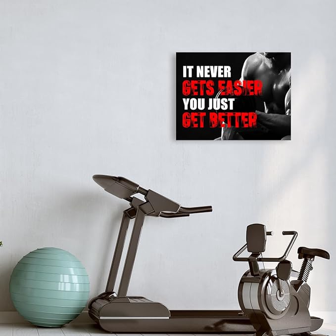 OTINGQD Inspirational Gym Wall Decor,Fitness Quotes Wall Art,It Never Gets Easier You Just Get Better Workout Canvas Wall Decor for Home Gym