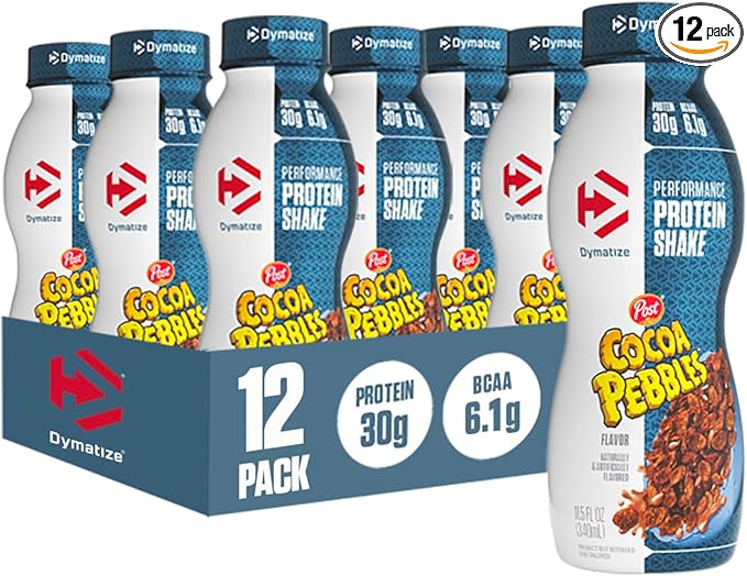 Dymatize Performance Protein Shake, Cocoa Pebbles, 30g of Protein, 6.1g BCAA for Muscle Recovery, No Added Sugar, Low Fat, 24 Vitamins and Minerals, Gluten-Free, Ready to Drink, On-the-Go Snack, 11.5fl oz, 12 pack