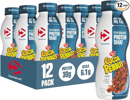 Dymatize Performance Protein Shake, Cocoa Pebbles, 30g of Protein, 6.1g BCAA for Muscle Recovery, No Added Sugar, Low Fat, 24 Vitamins and Minerals, Gluten-Free, Ready to Drink, On-the-Go Snack, 11.5fl oz, 12 pack