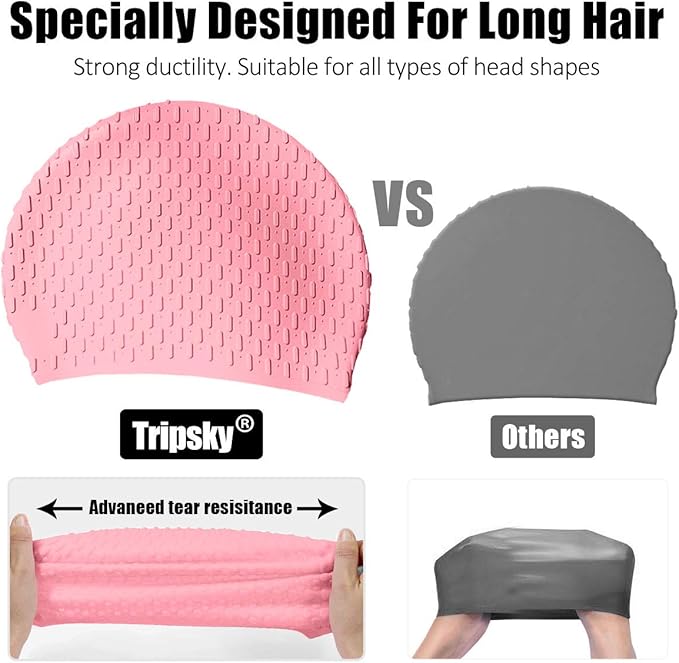 Tripsky Silicone Swim Cap,Comfortable Bathing Cap Ideal for Curly Short Medium Long Hair, Swimming Cap for Women and Men, Shower Caps Keep Hairstyle Unchanged…