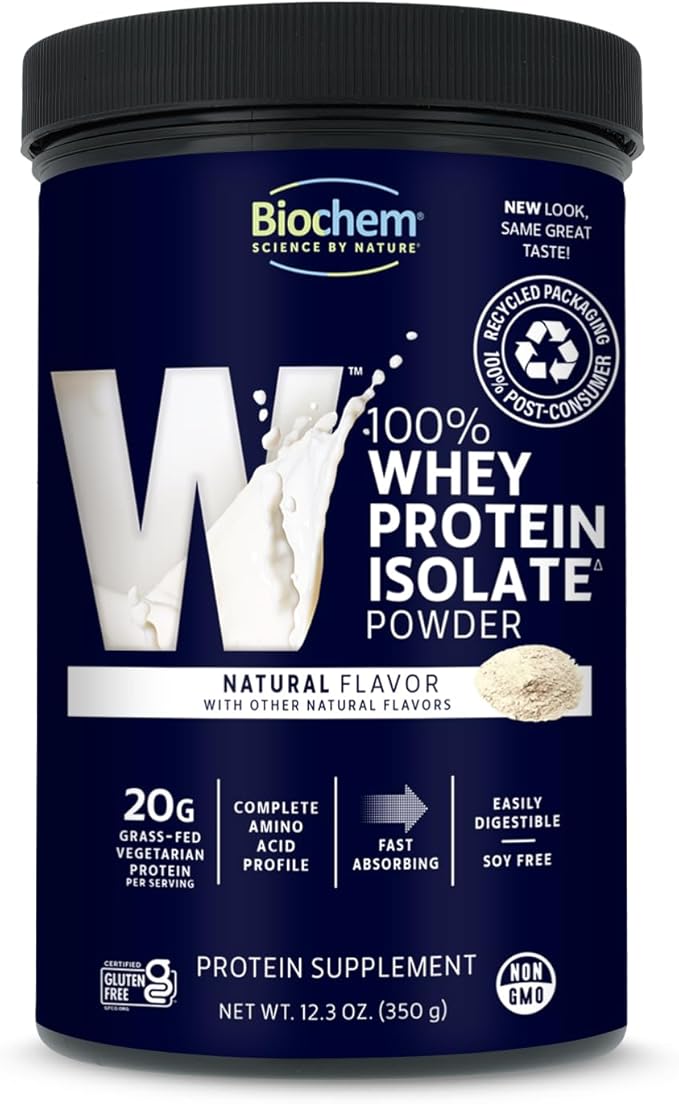 Biochem 100% Whey Isolate Protein - Natural Flavor - 12.3 Ounce, Preworkout & Immune Health - 20g Vegetarian Protein - Easily Digestible - Refreshing Taste - Keto Friendly & Easy to Mix…