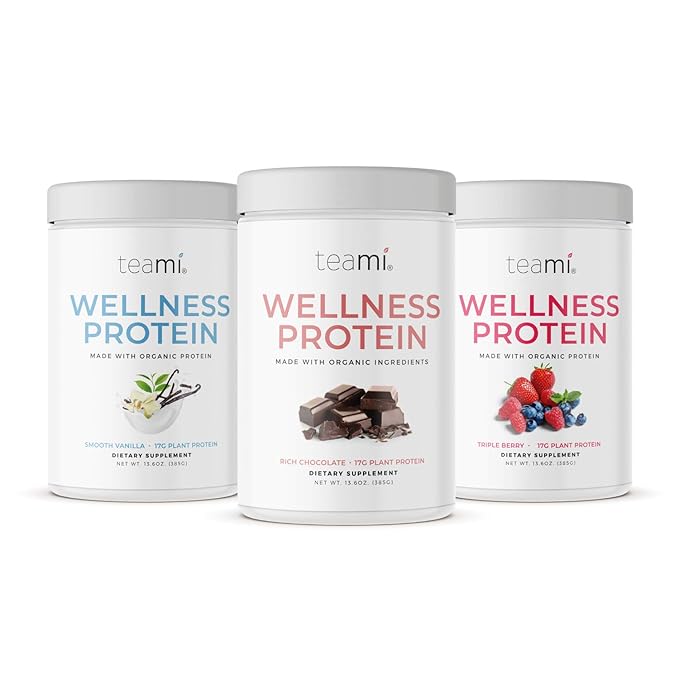 Teami Wellness Vegan Protein Powder - Organic Ingredients (14 Servings, 13.6 Ounce) Smooth Textured Chocolate Plant Based Protein Powder, Low Net Carbs, Non-GMO, Dairy Free, Soy Free, No Sugar Added
