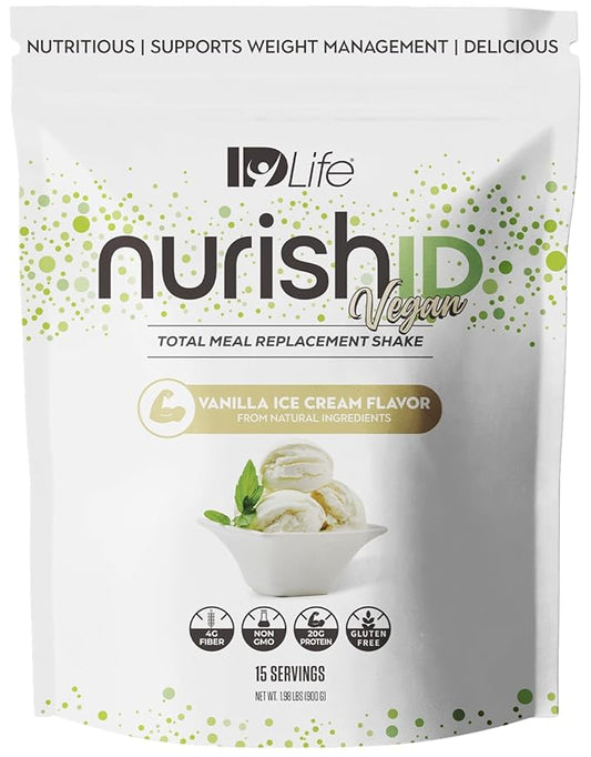 IDLife Vanilla Ice Cream NurishID Vegan - Meal Replacement Shake with Plant-Based Protein, Adaptogenic Mushrooms and Superfoods -15 Servings