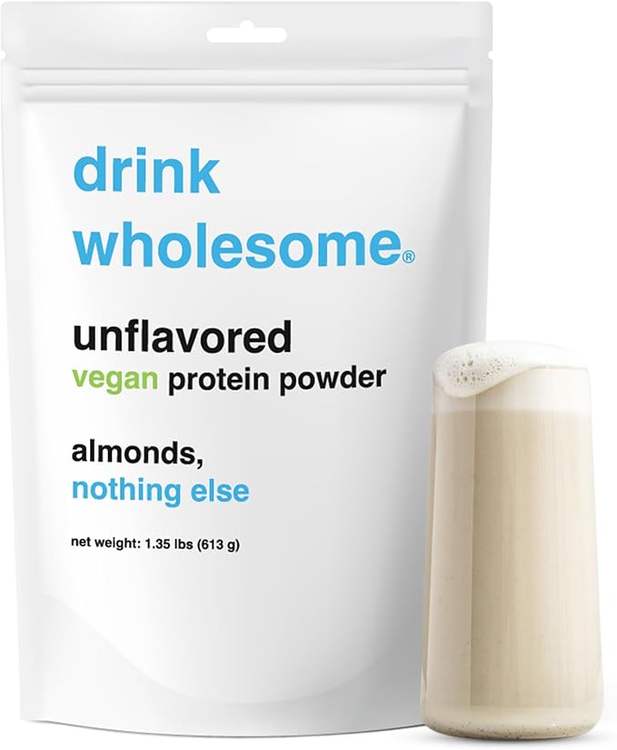drink wholesome Vegan Unflavored Almond Protein Powder | for Sensitive Stomachs | Additive & Dairy Free | No Artificial Sweeteners | No Bloating, Farts or Gas | No Constipation or Diarrhea