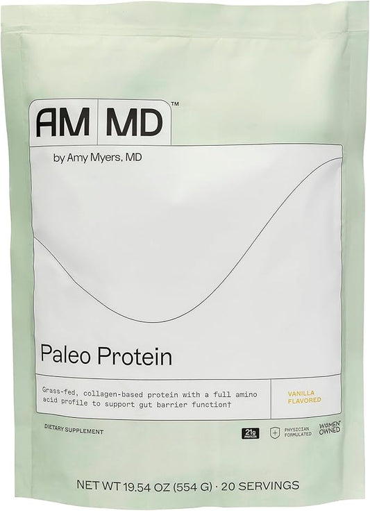 Amy Myers MD Paleo Protein Powder - with Collagen Peptides for Gut Health - Supports Hair, Skin & Nails - Non-GMO, Gluten-Free, Non-Dairy & More - Vanilla Bean - 19.54 oz (20 Servings)