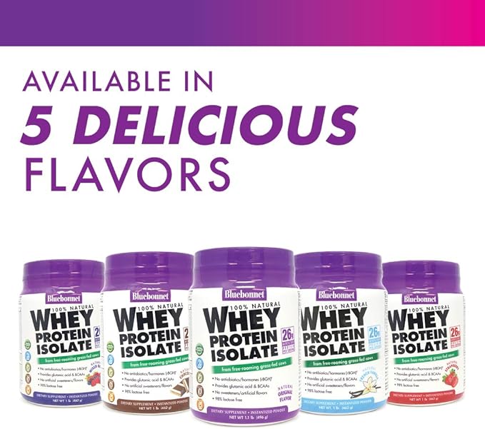 Bluebonnet Nutrition Whey Protein Isolate Powder, Whey From Grass Fed Cows, 26g of Protein, No Sugar Added, Gluten Free, Soy free, kosher Dairy, 1 Lb, 14 Servings, Chocolate Flavor