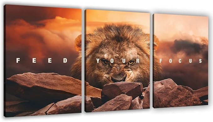 Motivational Wall Art Inspirational Wall Art 3 Pieces Canvas Poster Wall Painting Lion Artwork for Living Room Bedroom Home Decor Prints Pictures Office Wall Decor Framed Ready to Hang 36''Wx 16''H