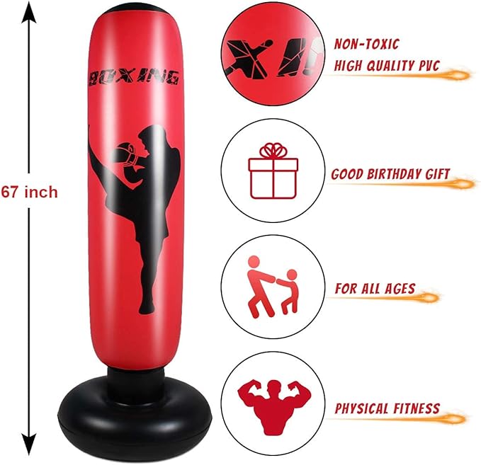 Punching Bag for Kids, Free Standing Boxing Bag for Bounce Back Focus Punching Bag for Practicing Karate, Taekwondo, De-Stress Boxing Bag for Kids.