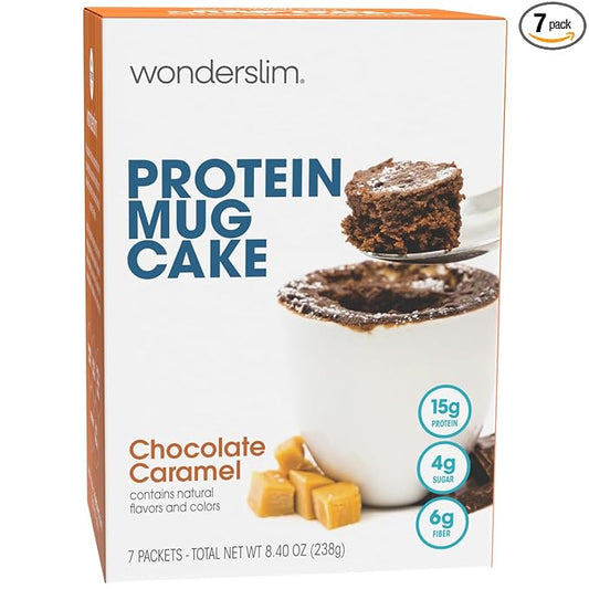 WonderSlim Protein Mug Cake, Chocolate Caramel, 6g Fiber, Low Sugar, Gluten Free (7ct)