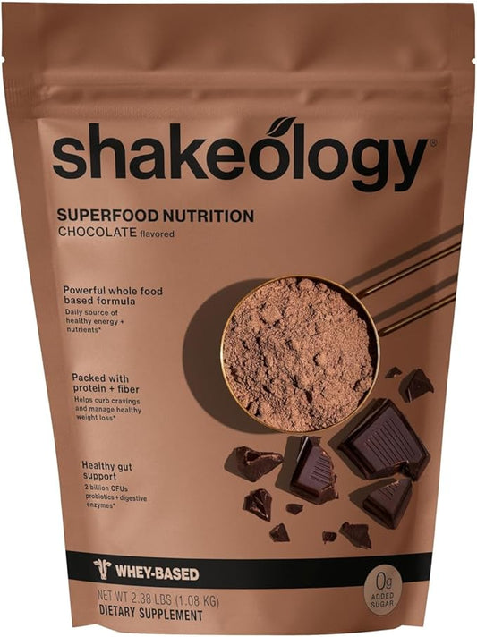 Shakeology 0g Added Sugar Whey Protein Powder Blend, Gluten-Free Shake with Vitamins and Minerals – Helps Support Healthy Weight Loss, Lean Muscle, Gut Health – Chocolate, 30 Servings