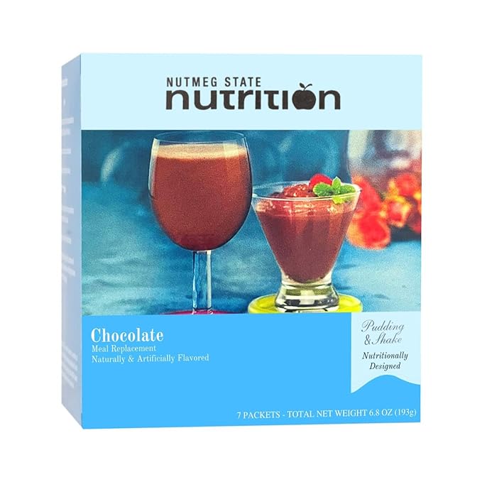 Nutmeg State Nutrition - Pudding or Shake, Low Calories, 15g Protein, Low Fat, 7 Servings Per Box (Chocolate)