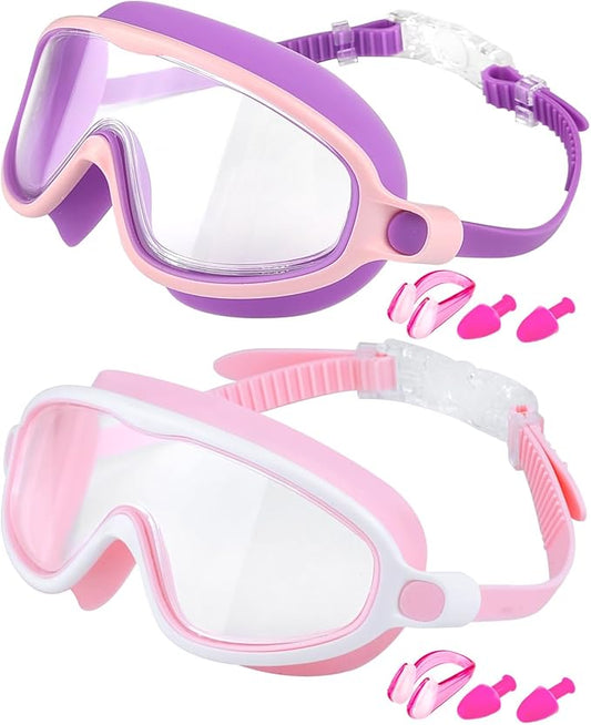 Rantizon Swim Goggles 2 Pack, Wide View Anti Fog&UV Swimming Goggles for Audlt, No Leaking Swim Glasses for Men Women Kids