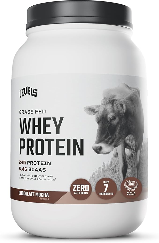Levels Grass Fed Whey Protein Powder, No Artificials, 24G of Protein, Chocolate Mocha, 2LB