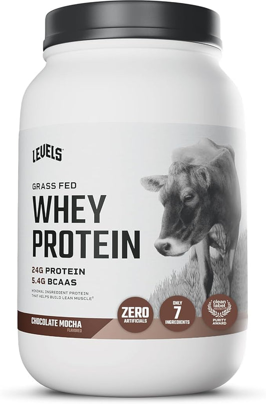 Levels Grass Fed Whey Protein Powder, No Artificials, 24G of Protein, Chocolate Mocha, 2LB