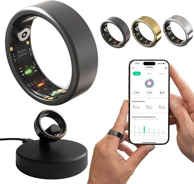 2025 Smart Ring for Women Men, Sleep Tracker Ring, Fitness Smart Ring, Activity Tracker,Sleep Monitor, Stress/Heart Rate/Women's Calories Steps Tracking-No APP Subscription (Black, #11-64.6mm/2.54")