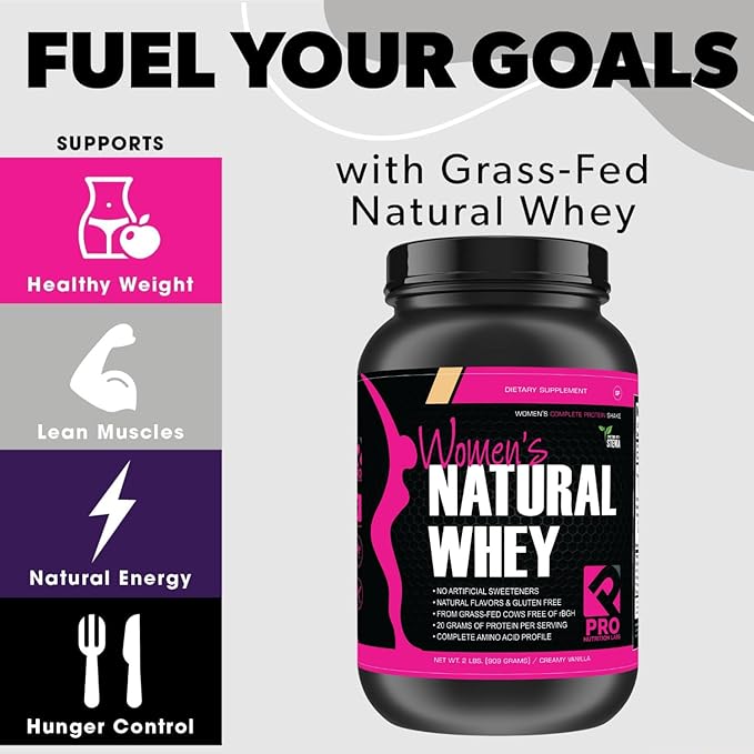 Whey Protein Powder for Women Vanilla Powder - Low Carb Gluten-Free Grass-Fed rBGH-Free - Supports Weight Loss - Natural Stevia Sweetened Protein Shake, 20g (Creamy Vanilla, 2lb)