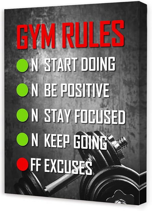OTINGQD Inspirational Gym Wall Decor,Fitness Quotes Wall Art,Gym Rules Wall Decor,Workout Canvas Wall Art