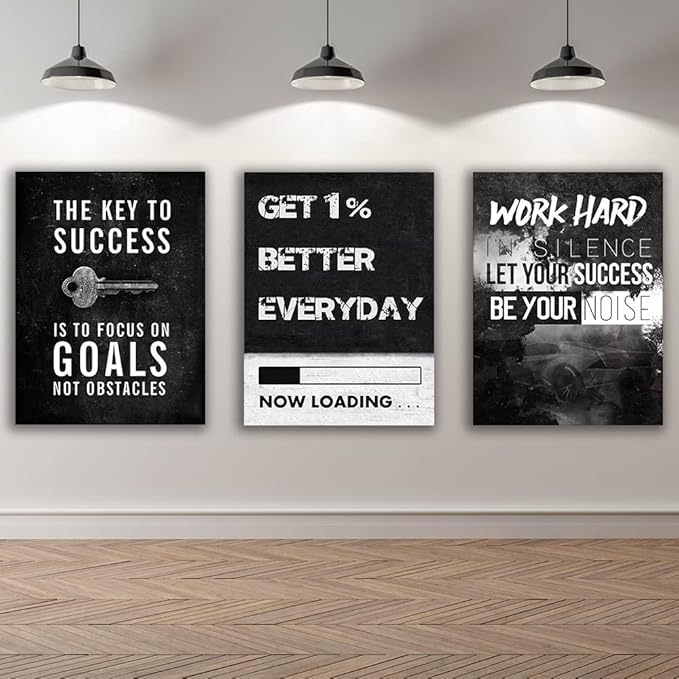 Yetaryy Motivational Poster Inspirational Wall Art 3 Pieces Canvas Painting Lion Artwork for Living Room Office Modern Home Decor Prints Pictures Wall Decor Framed Ready to Hang [36''Wx 16''H]