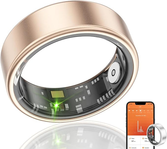 Smart Ring Health Fitness Tracker, Size First with Sizing Kit, Activity & Sleep Tracker/Stress/Heart Rate Monitor, Waterproof Smart Ring for Men/Women, No App Subscription (Golden, 9)