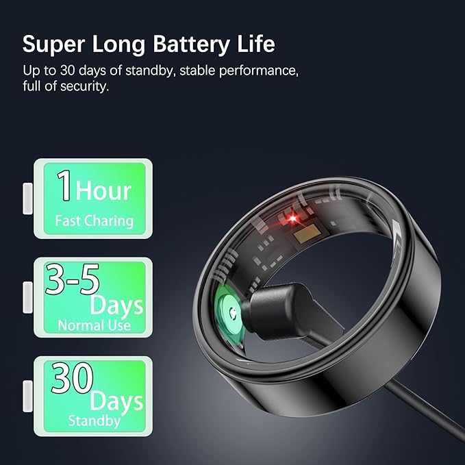 Smart Health Rings for Women Men, Fitness Tracker with Heart Rate, Blood Oxygen, HRV, Sleep Tracker, Step Tracker, No Subscription Fee, IP68 Waterproof Smart Ring for iphone & Android (Black, 12#)