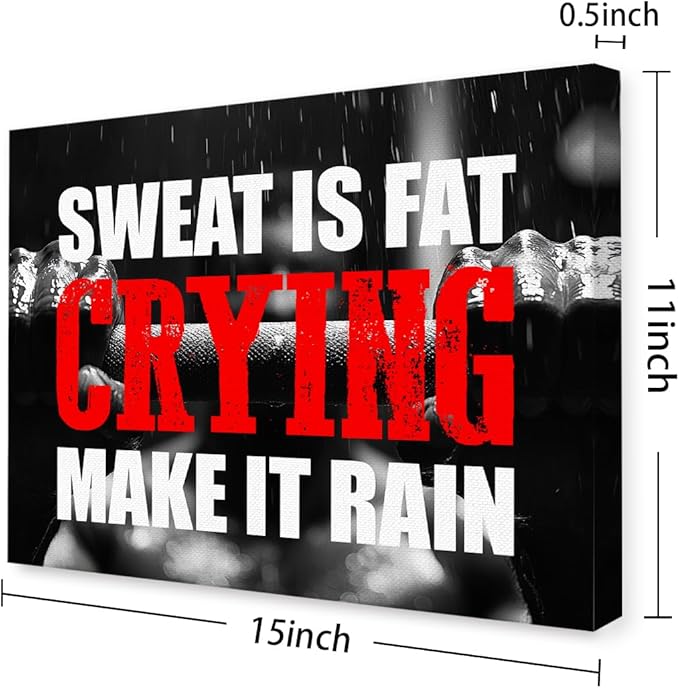 OTINGQD Inspirational Gym Wall Decor,Fitness Quotes Wall Art,Sweat is Fat Crying Canvas Wall Decor for Home Gym