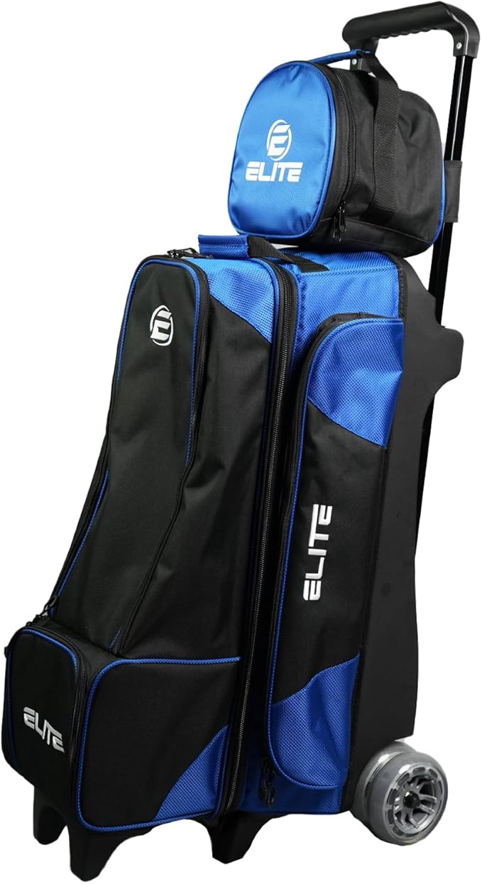 ELITE Deluxe 3-4-5 Bowling Ball Roller Bag with (4) 5" Smooth Wheels - 4 Large Accessory Pockets, Shoe Compartment, Extendable Handle